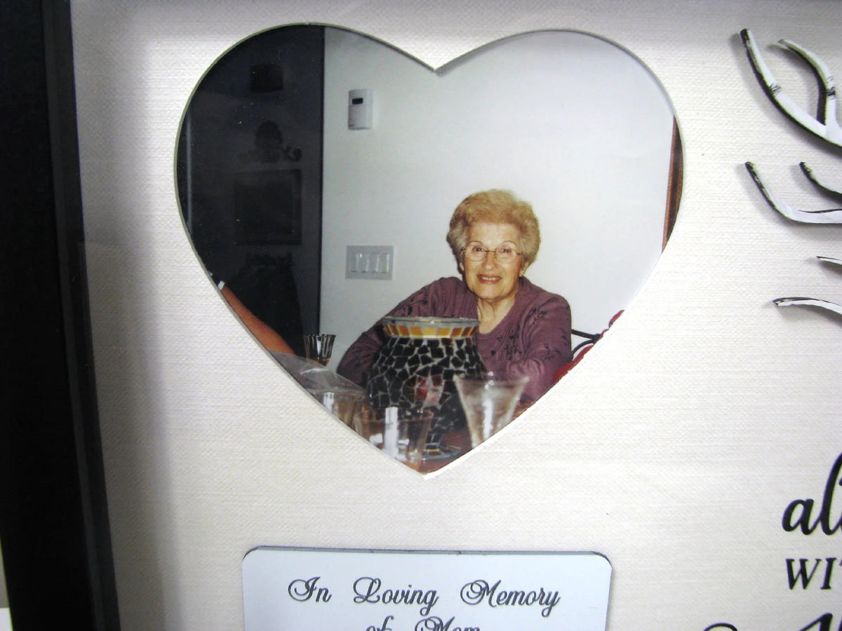 Personalized Cardinal Memorial Shadow Box – Heart Photo Window, White Branch