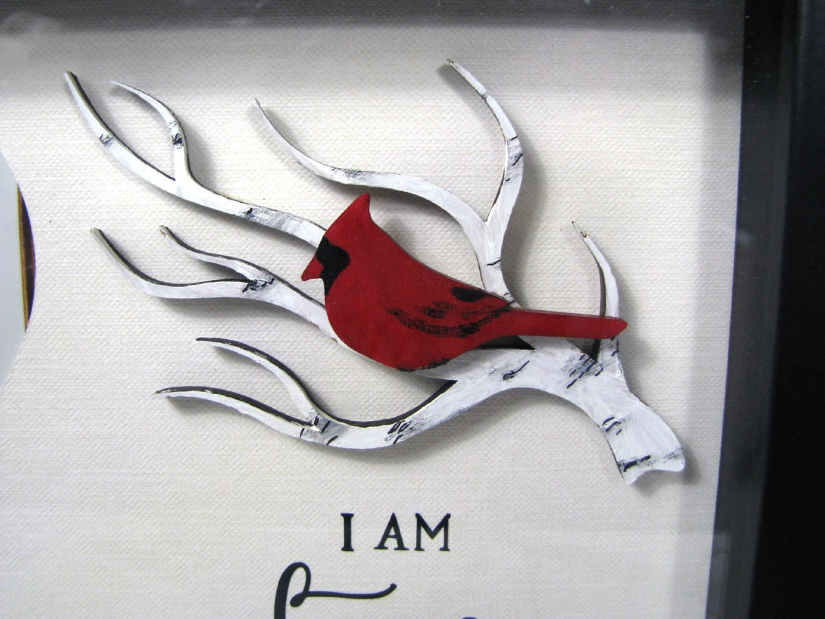 Personalized Cardinal Memorial Shadow Box – Heart Photo Window, White Branch