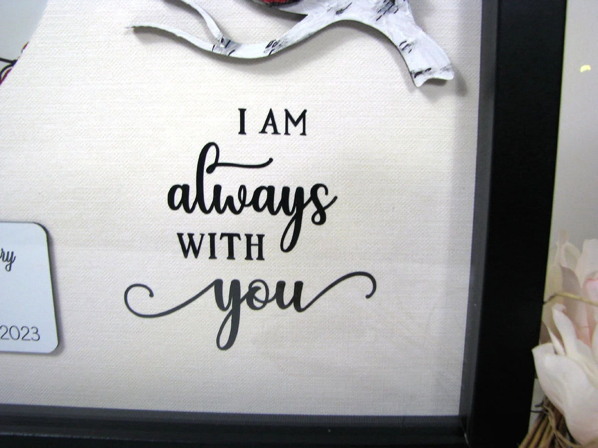 Personalized Cardinal Memorial Shadow Box – Heart Photo Window, White Branch