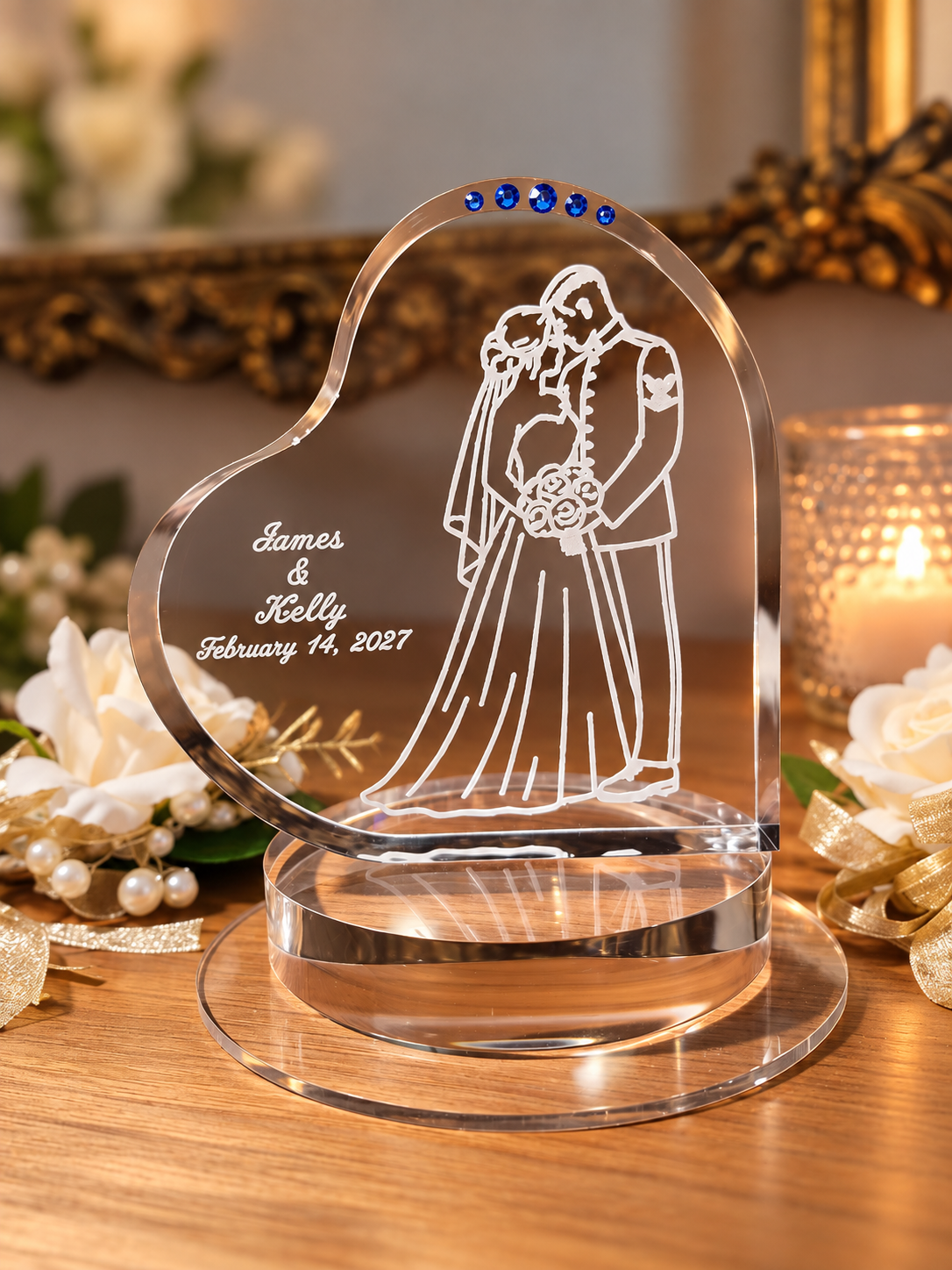Personalized Navy Wedding Cake Topper – Classic Portrait Design