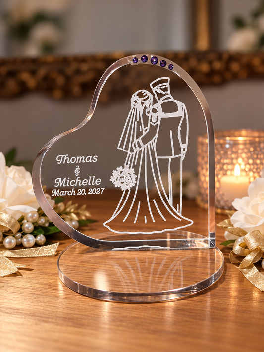 Personalized Navy Wedding Cake Topper – Romantic Back View