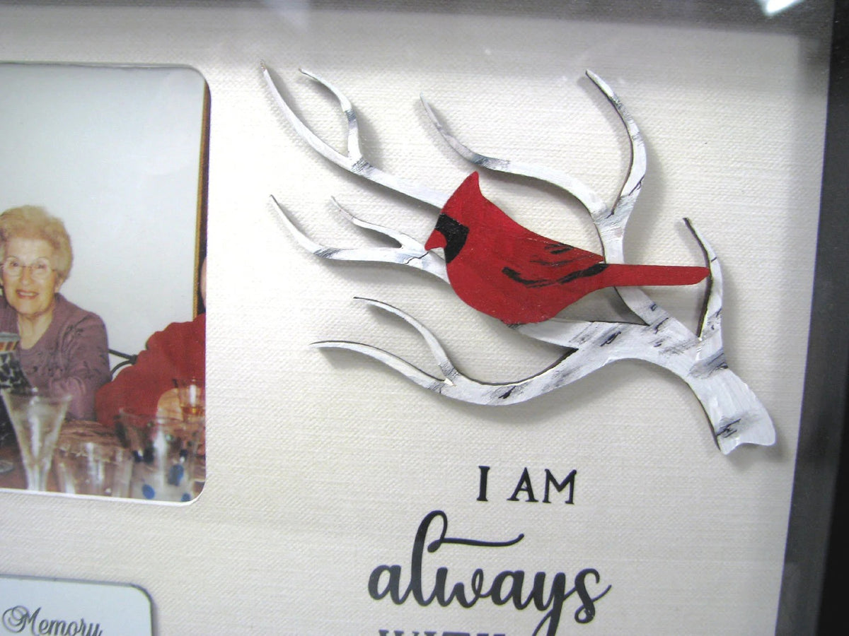 Personalized Cardinal Memorial Shadow Box – Square Photo Window, White Branch