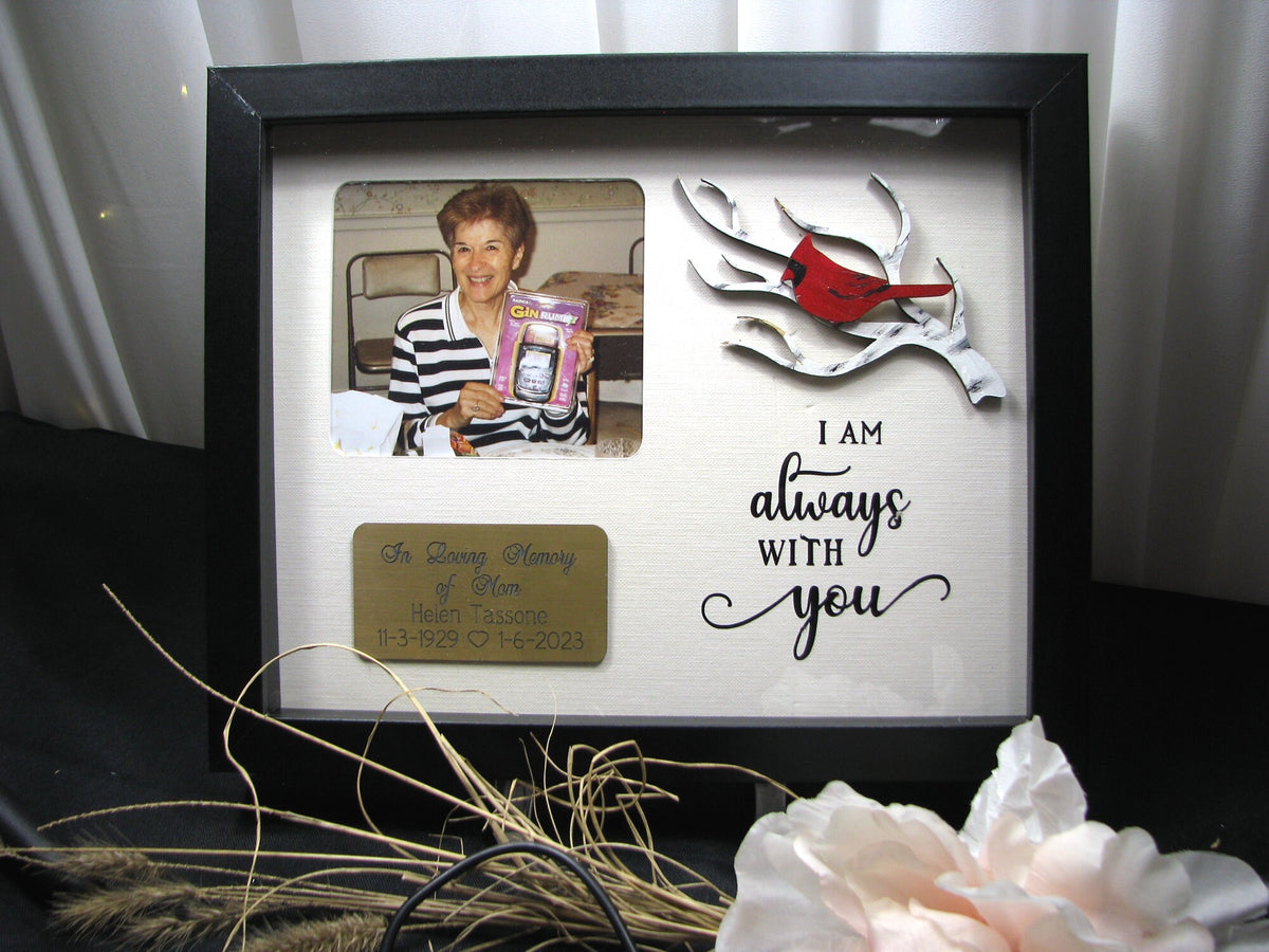 Personalized Cardinal Memorial Shadow Box – Square Photo Window, White Branch