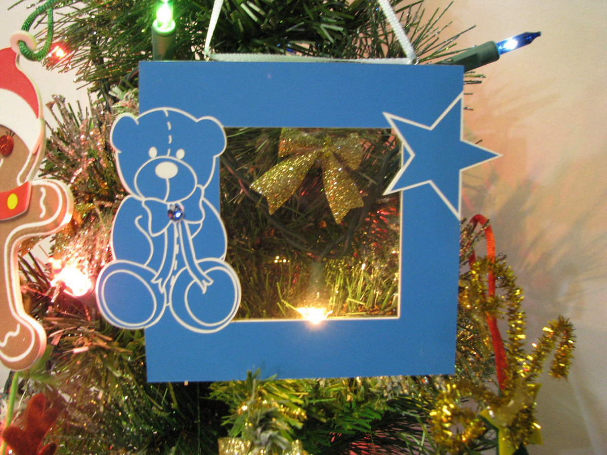 Personalized Baby Boy First Christmas Photo Ornament – Teddy Bear Keepsake