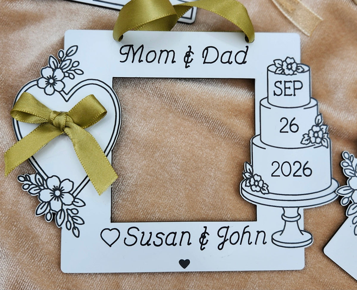 Personalized Wedding Photo Ornament – Engraved Heart Keepsake for Parents & Grandparents