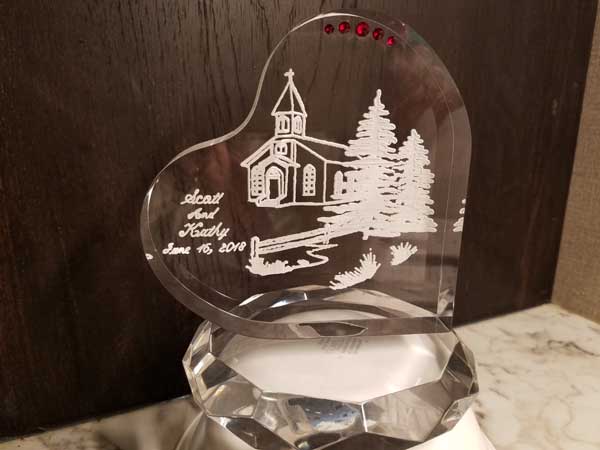 Personalized Leaning Heart Wedding Cake Topper