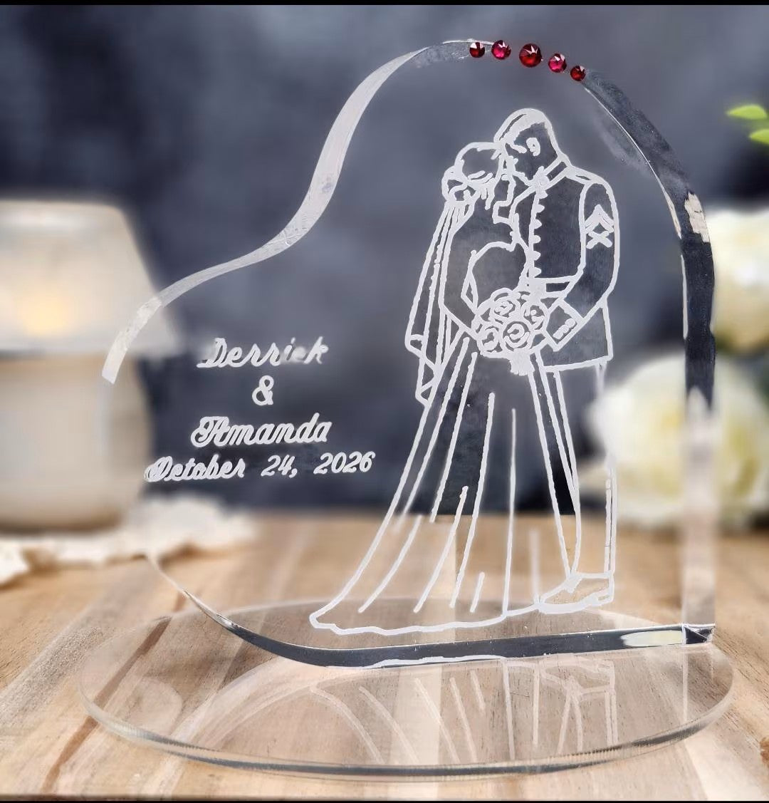 Personalized Marine Wedding Cake Topper – Classic Portrait Design