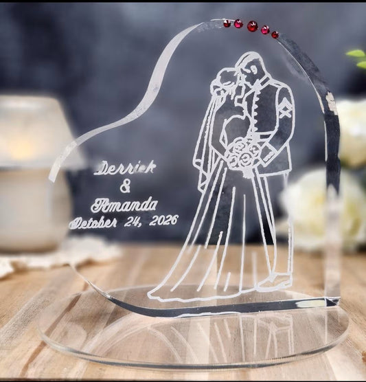 Personalized Marine Wedding Cake Topper – Classic Portrait Design