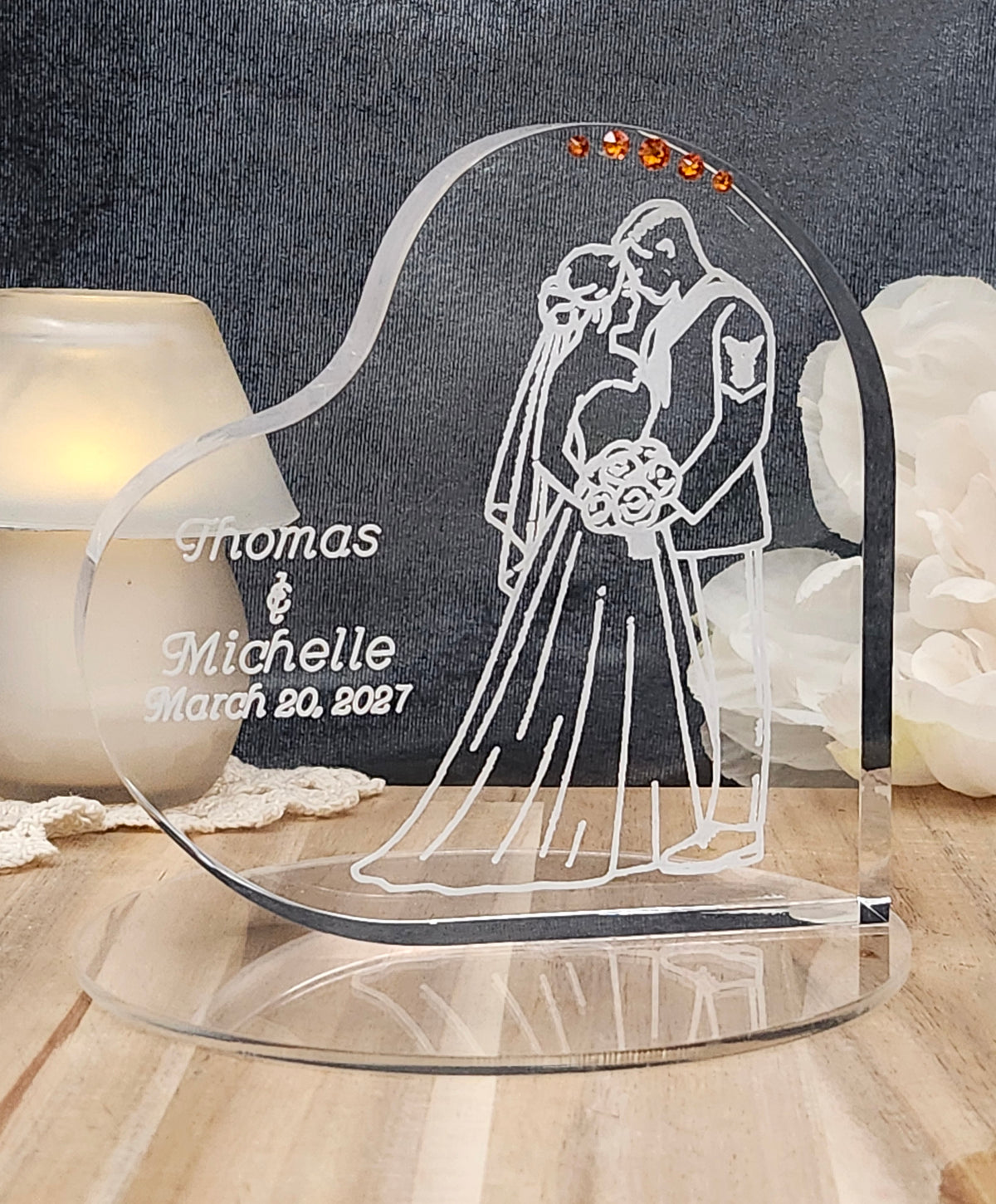 Personalized Navy Wedding Cake Topper – Classic Portrait Design