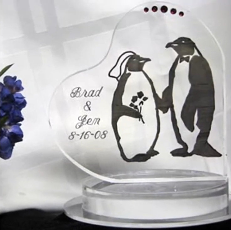 Personalized Leaning Heart Wedding Cake Topper