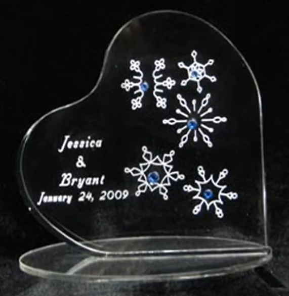 Personalized Leaning Heart Wedding Cake Topper