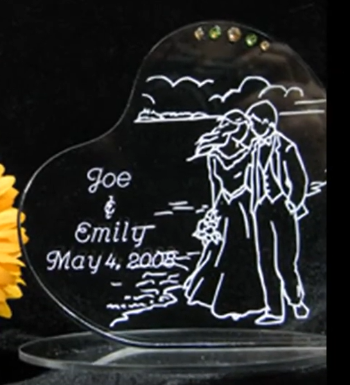 Personalized Leaning Heart Wedding Cake Topper