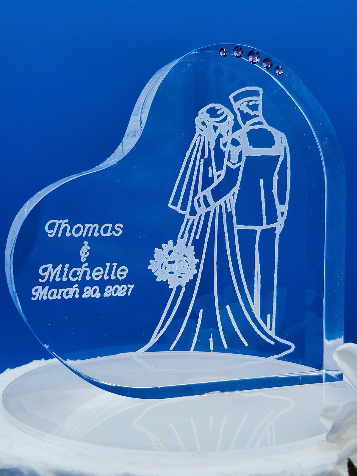Personalized Navy Wedding Cake Topper – Romantic Back View