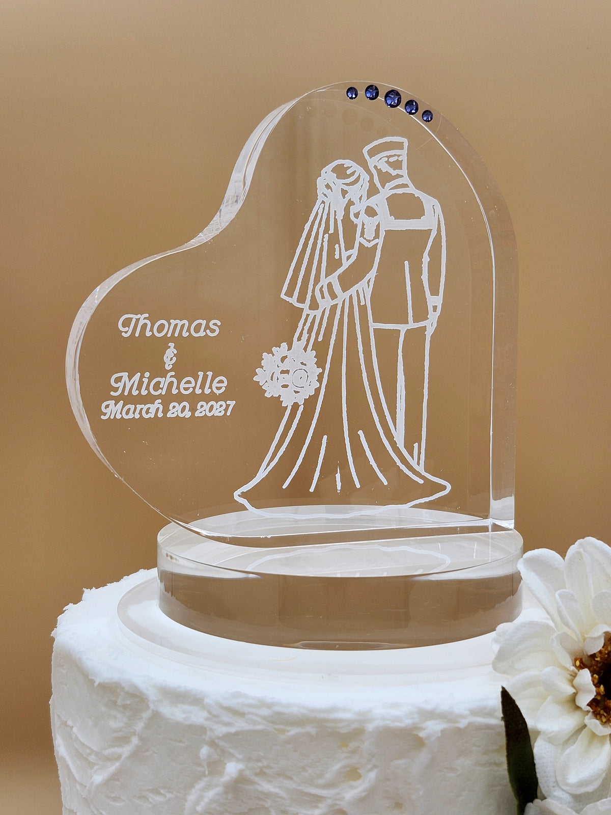 Personalized Navy Wedding Cake Topper – Romantic Back View