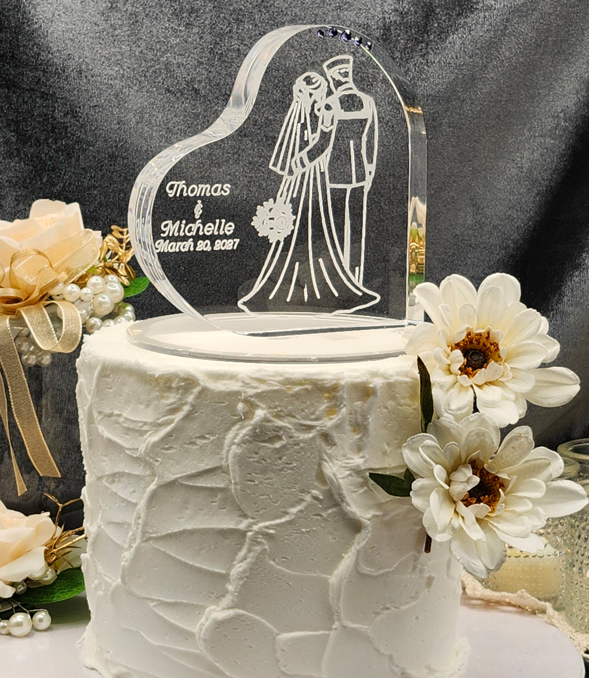 Personalized Navy Wedding Cake Topper – Romantic Back View