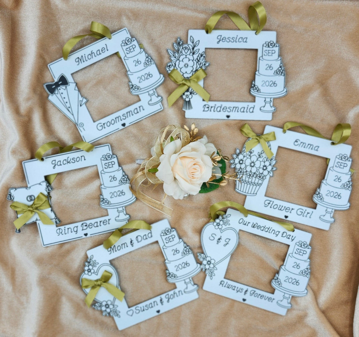 Personalized Wedding Photo Ornament – Engraved Heart Keepsake for Parents & Grandparents